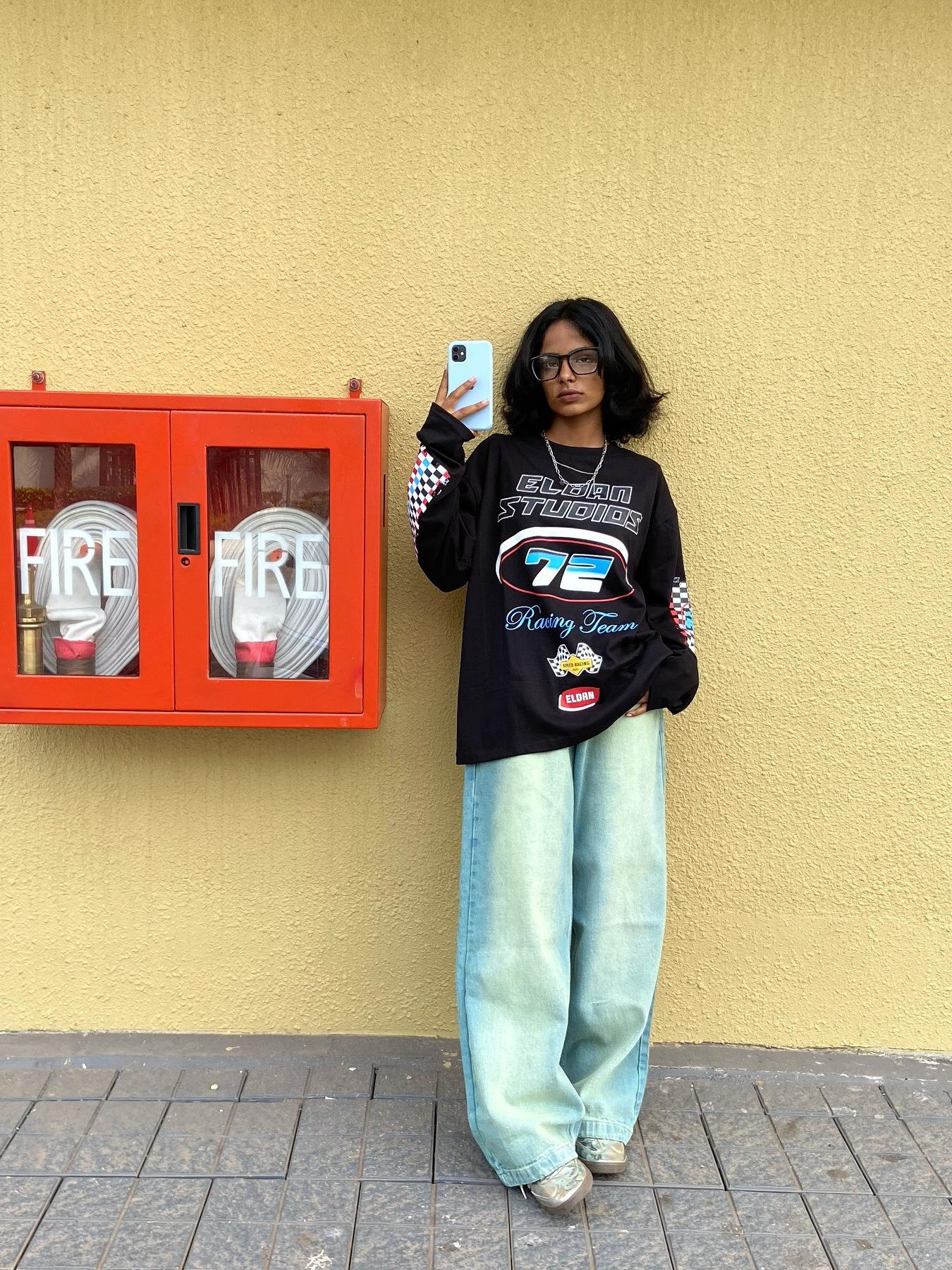 Women's Oversized Long Sleeve T-Shirt Cotton Polyester Blend Racing Motorcycle Graphic Print Streetwear Fashion Casual Loose Round Neck Top for Women