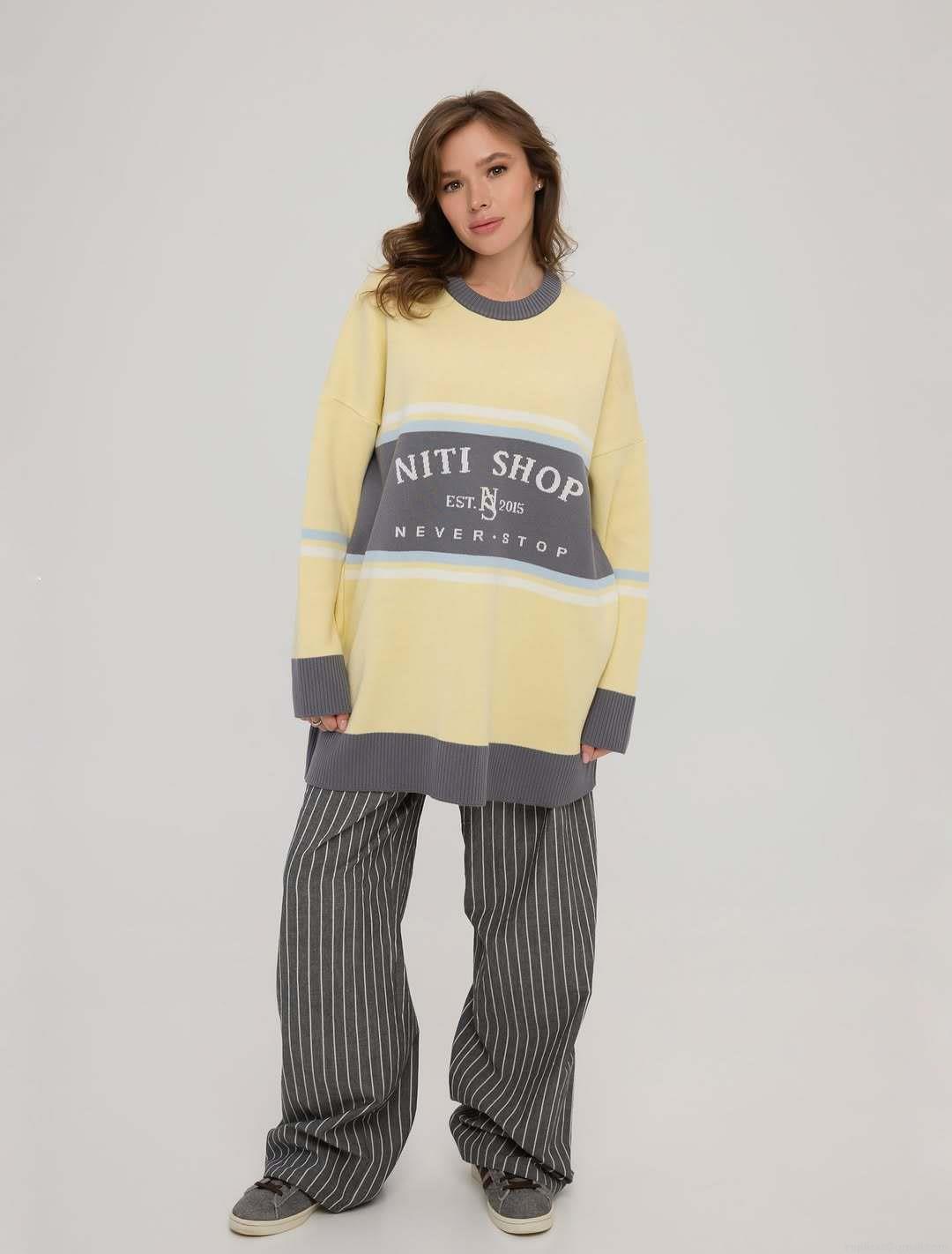 Women's Oversized Knit Sweater Long Sleeve Cotton Blend Pullover Casual Lazy Style Color Block Jumper Warm Winter Autumn Top for Women