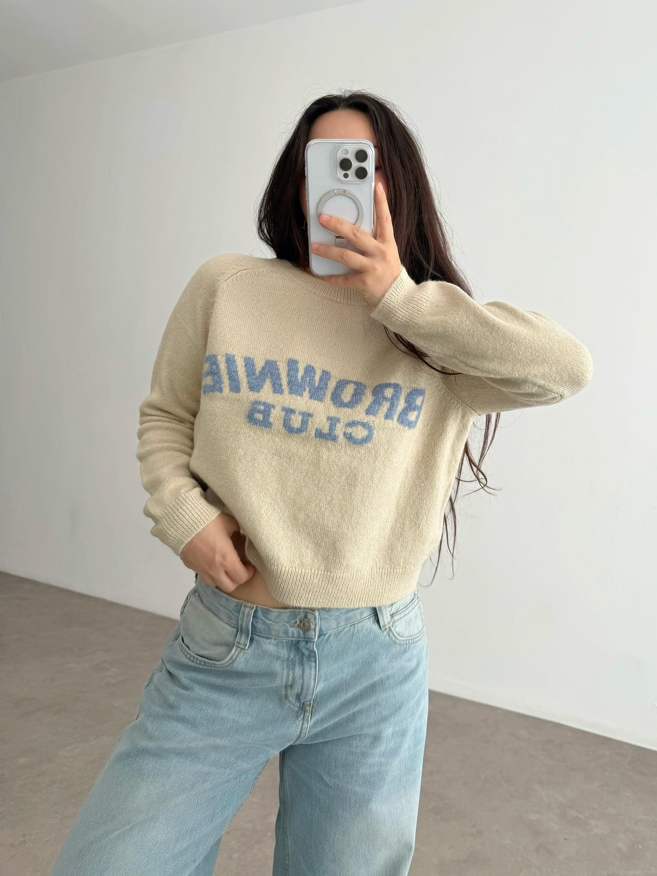 Women's Casual Loose Crewneck Pullover Sweater Letter Towel Embroidery Cotton Polyester Blend Long Sleeve Knitwear Autumn Winter Streetwear Top