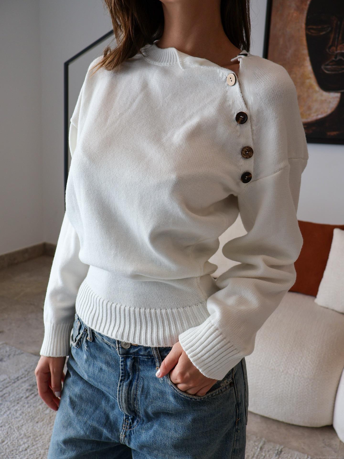 Women's Knit Sweater Cotton Polyester Blend Long Sleeve Asymmetric Button Round Neck Lazy Style Autumn Winter Warm High-End Pullover Top For Women Daily Casual Wearing