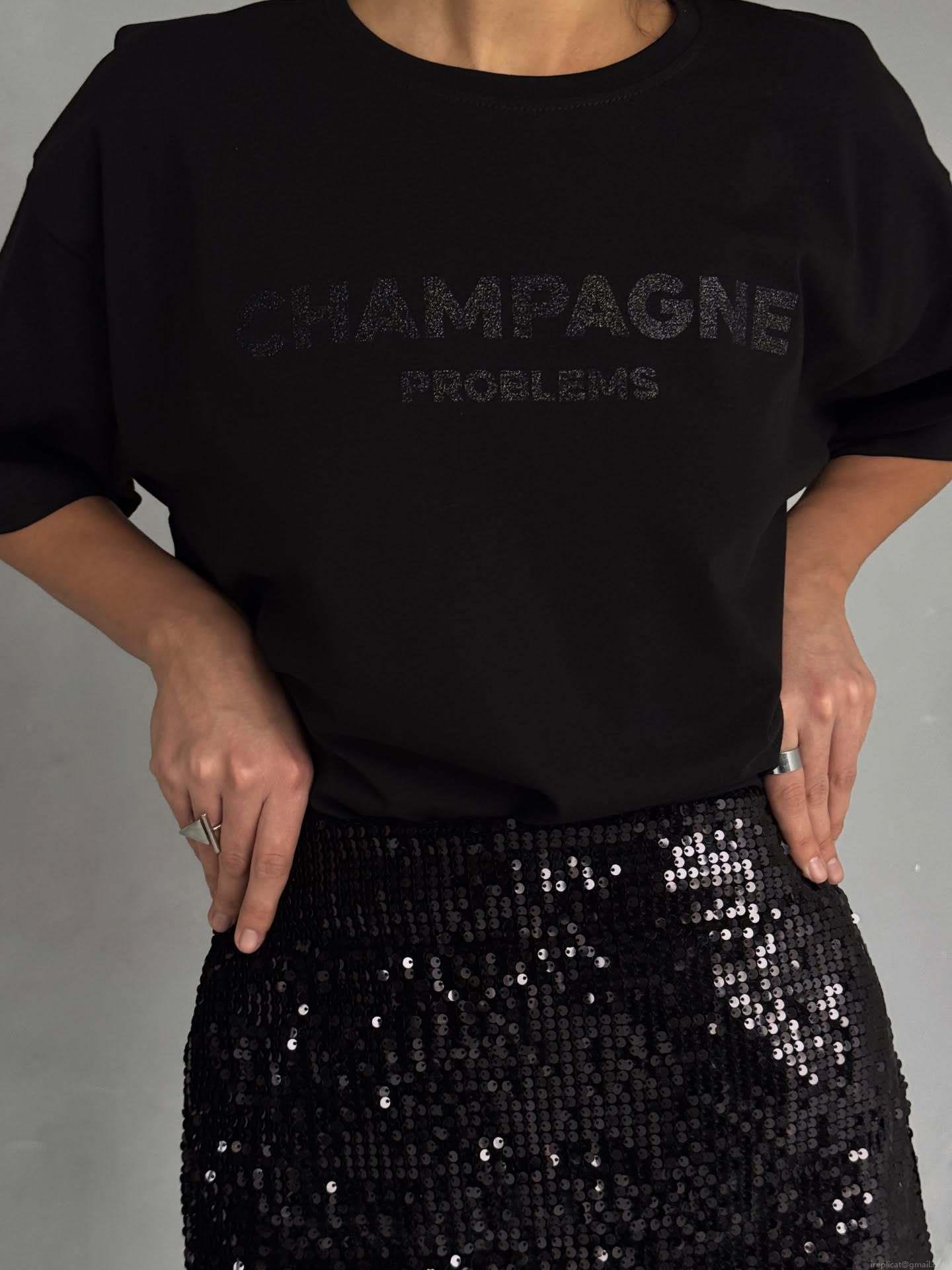 Women Loose Short Sleeve T-Shirt 95 Cotton Letter Print Round Neck Casual Streetwear Top Fashion Daily Tee For Women Champagne Problems Graphic T-Shirt