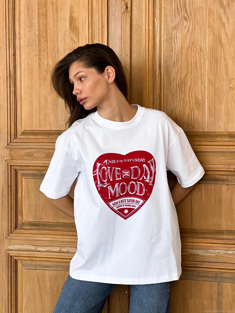 Women's Oversized T-Shirt Cotton Blend Short Sleeve Round Neck Heart Letter Print Casual Streetwear Summer Breathable Loose Top