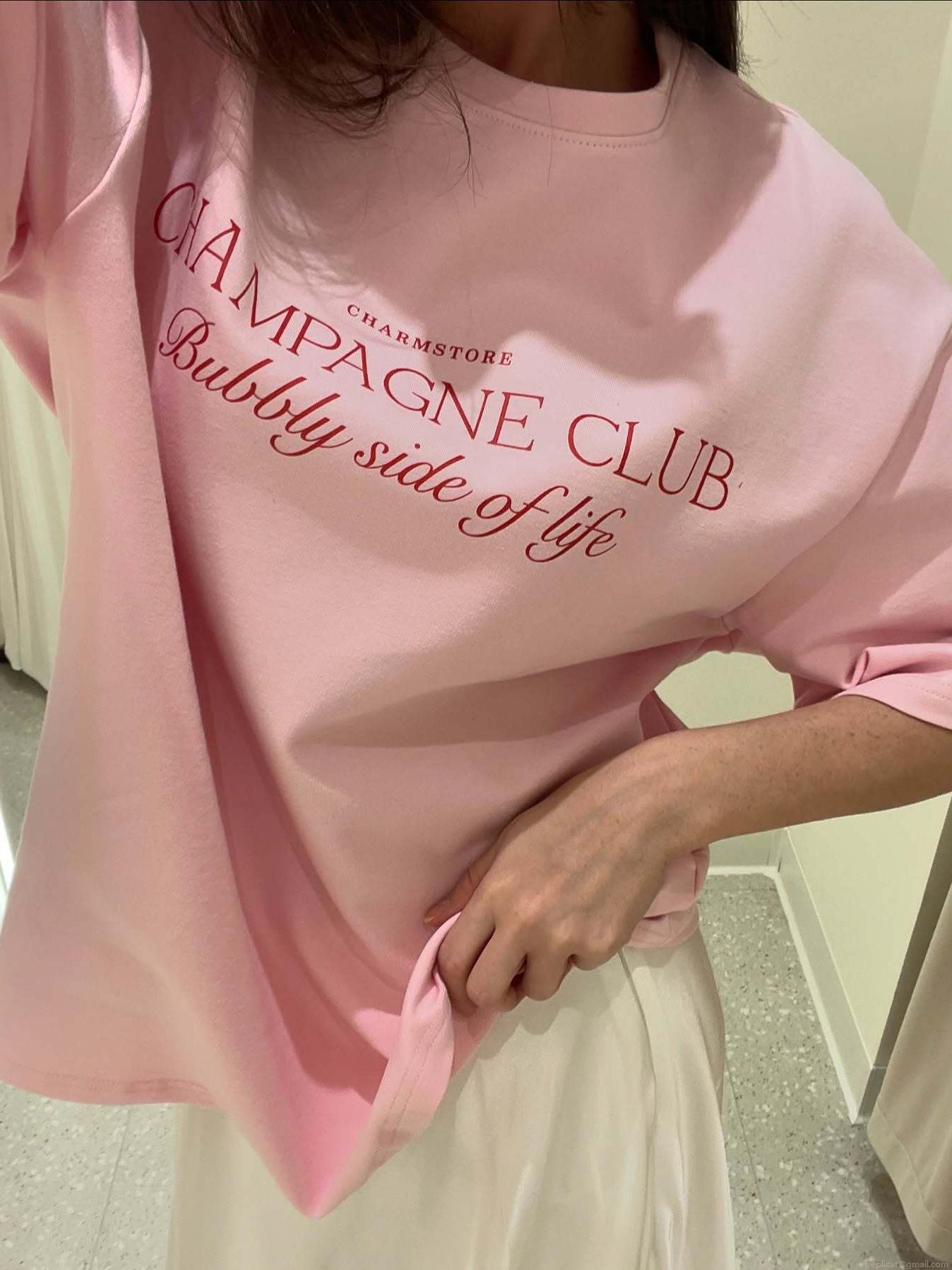 Women's Oversized 100% Cotton T-Shirt Simple Letter Print Round Neck Short Sleeve Tee American Streetwear Style Pink Summer Casual Top