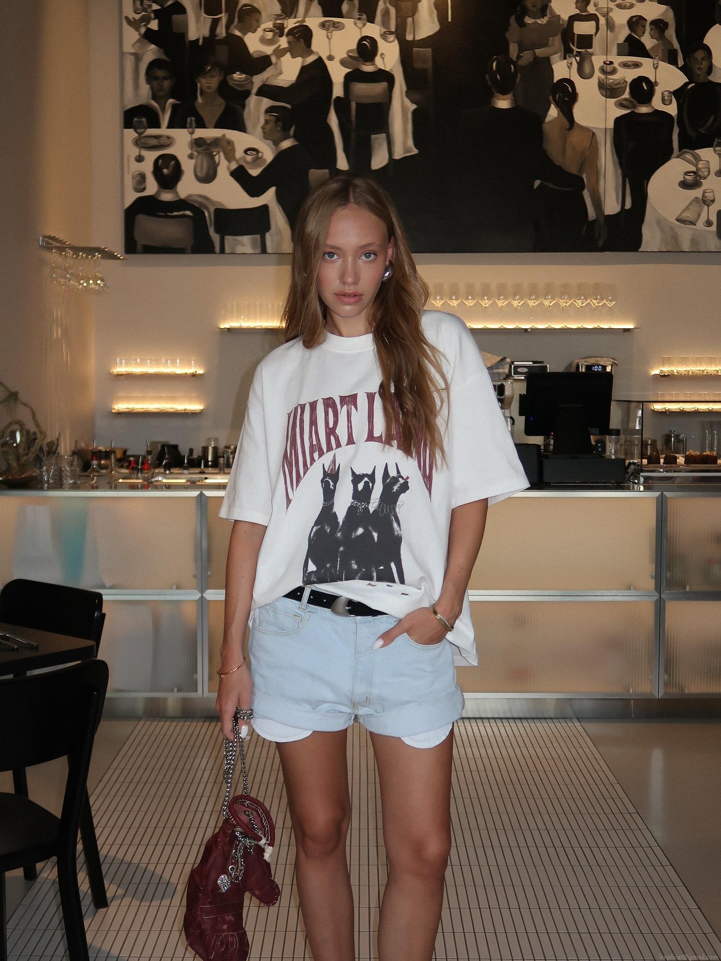 Women's Maryland Letter Doberman Print T-Shirt Heavy Cotton Oversized Short Sleeve Round Neck Summer Vintage Streetwear Graphic Top