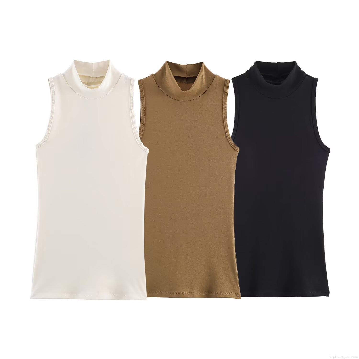 Women Sleeveless Mock Neck Knit T-Shirt Slim Fit Cotton Blend Ribbed Tank Top Casual Summer Pullover Basic Solid Color Tee