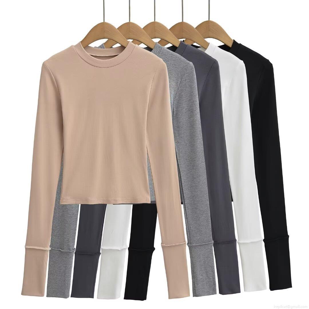 Women's Fashion Slim Fit Long Sleeve T-Shirt Winter Ribbed Knit Round Neck Pullover Base Layer Short Top Casual Daily Tee for Women