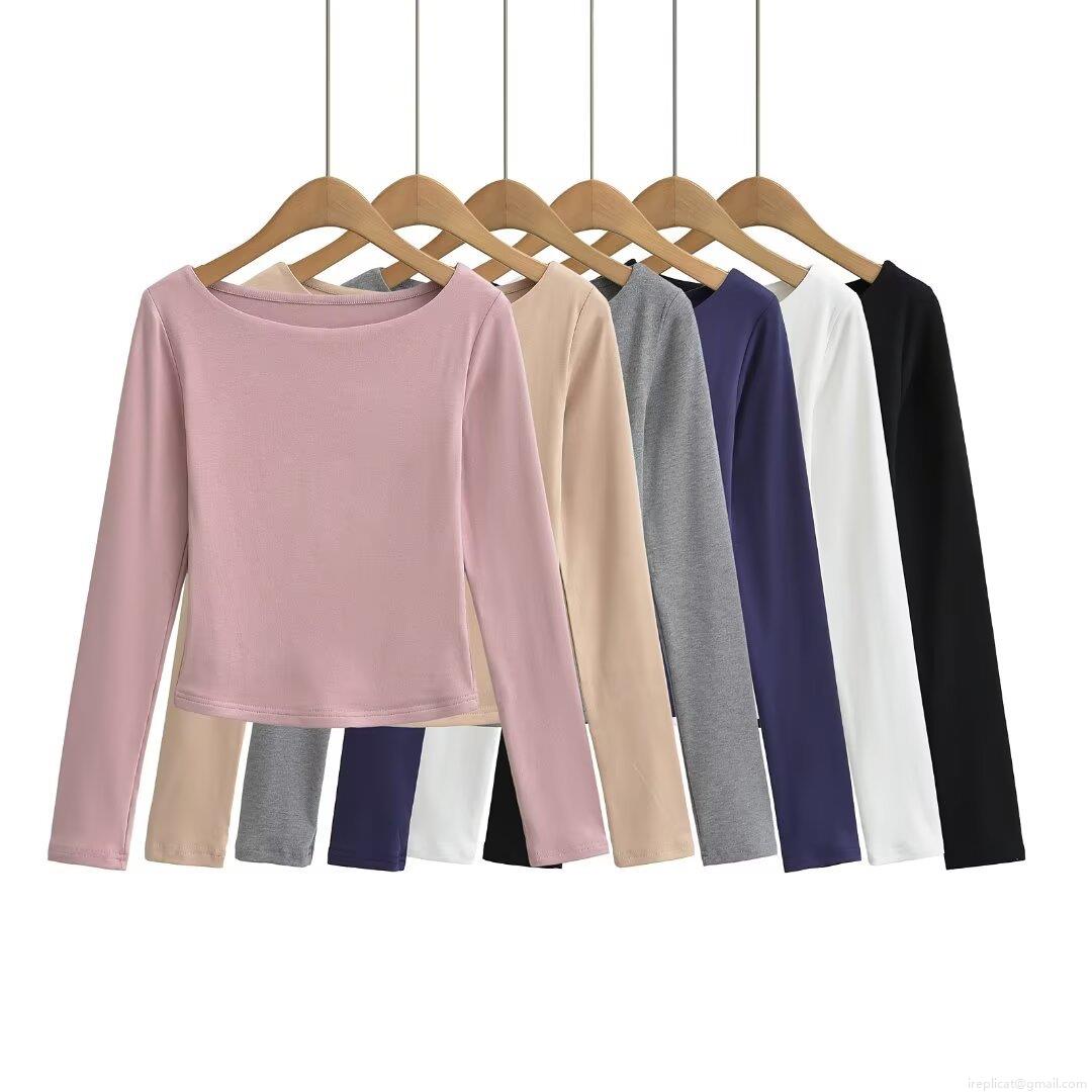 Women Winter Fashion Slim Fit Long Sleeve T-Shirt Ribbed Knit Double Collar Base Layer Top Streetwear Casual Solid Pullover Clothing For Lady