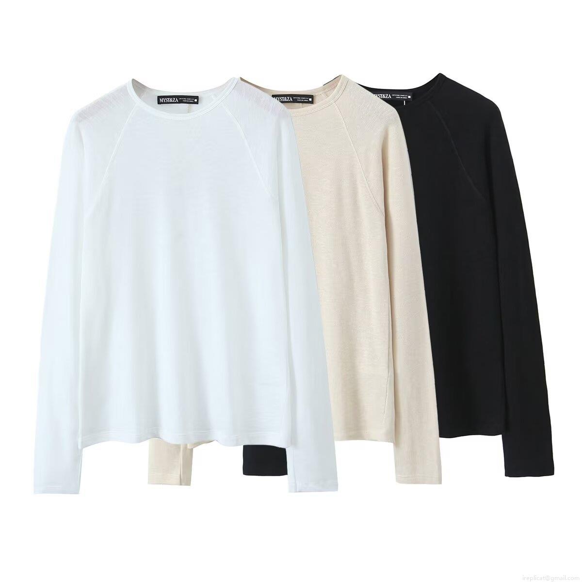 Women's Casual Long Sleeve Round Neck T-Shirt Minimalist Solid Color Raglan Sleeve Knitted Pullover Top Streetwear Base Layer for Spring Autumn
