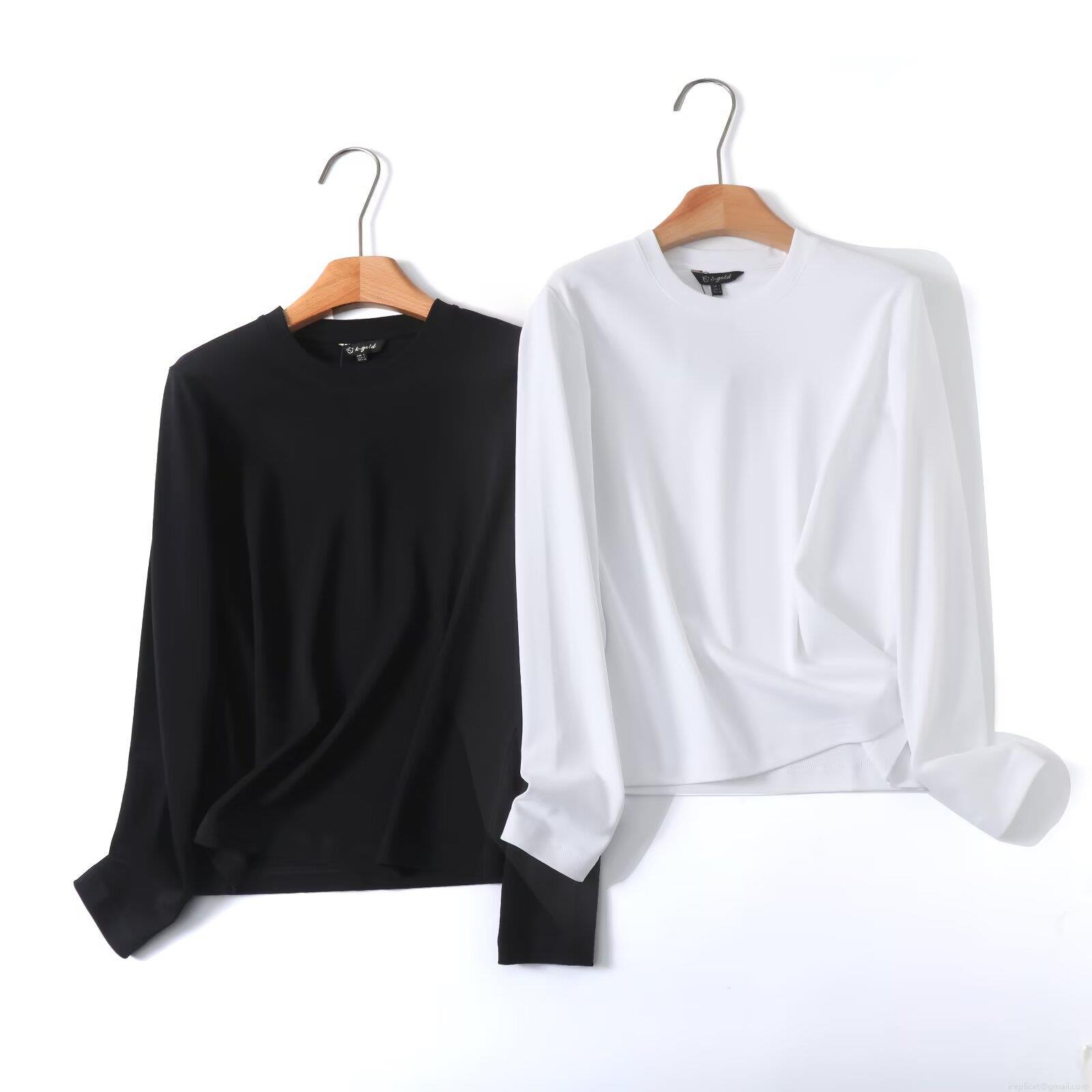 Women's Minimalist Long Sleeve T-Shirt 95% Cotton 5% Spandex Solid Color Round Neck Basic Casual Top for Spring Autumn