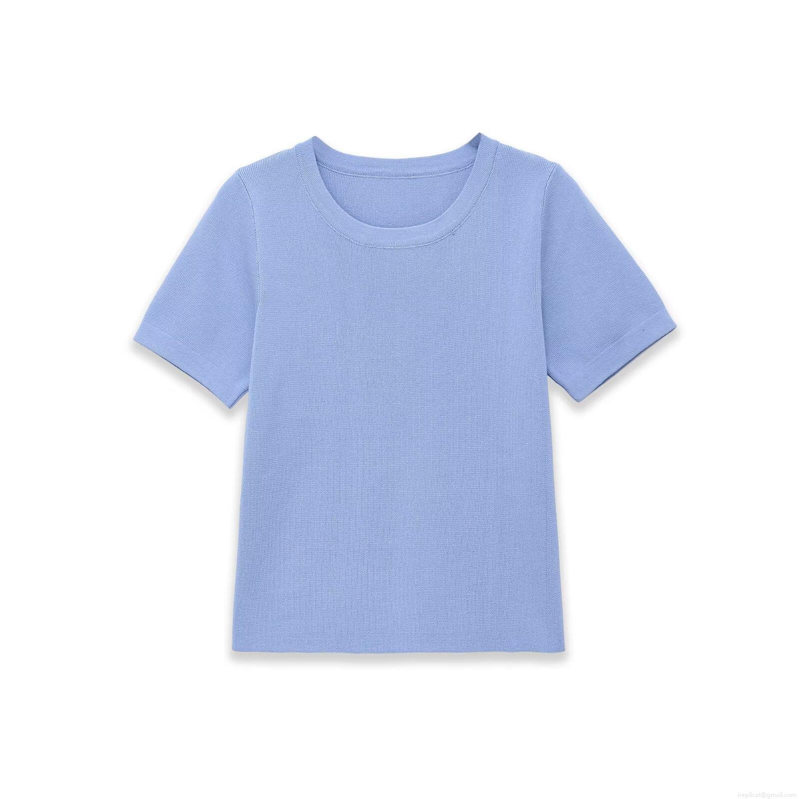 Women's Round Neck Short Sleeve Knitted T-Shirt Solid Color Casual Polyester Spandex Top for Daily Summer Wear