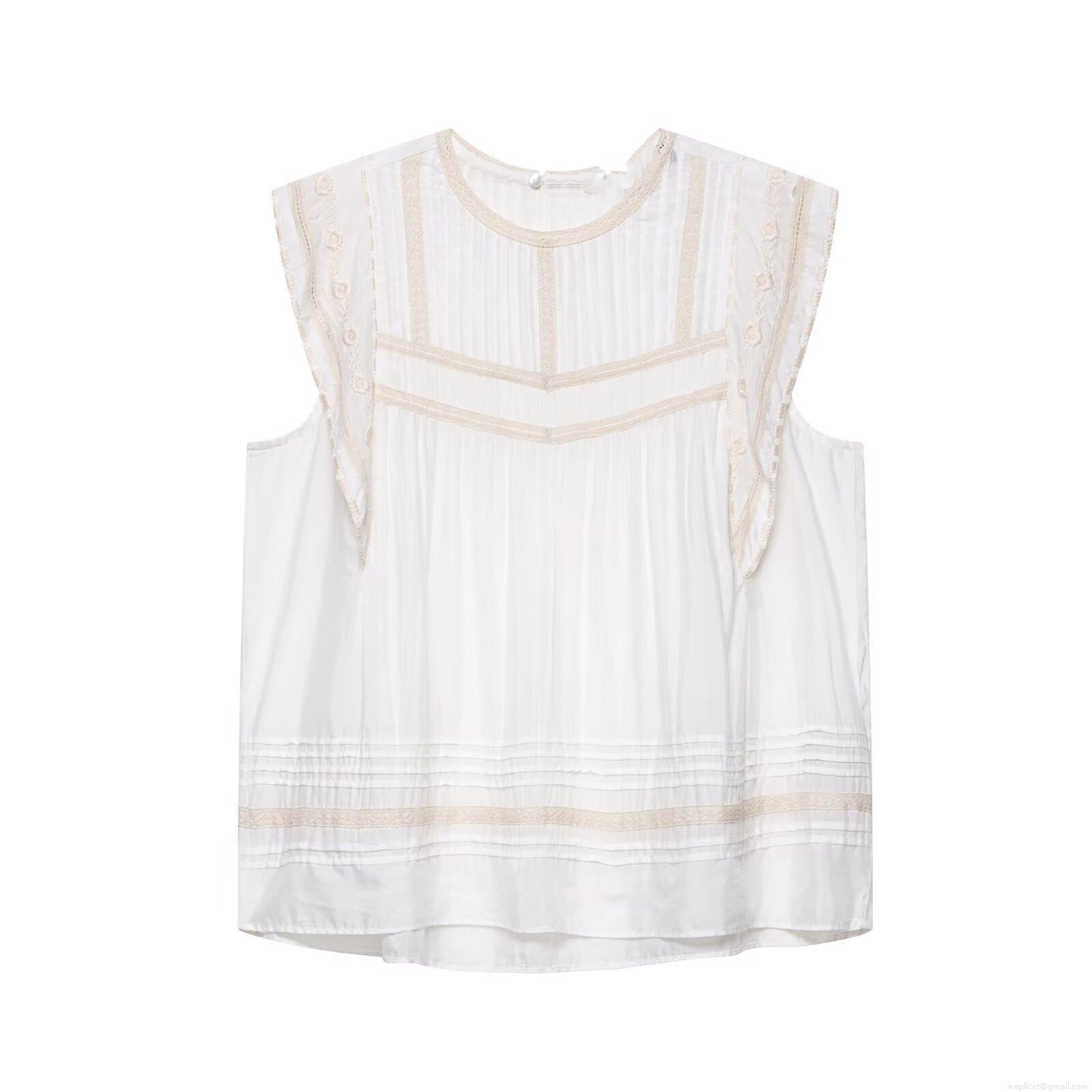 Women's Sweet Embroidered Sleeveless Top Elegant White Lace Patchwork Round Neck Loose Summer Casual Blouse T-Shirt For Women Lightweight Breathable Upper