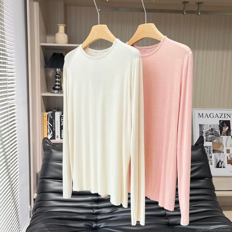 Women's Long Sleeve T-Shirt Cotton Spandex Blend Round Neck Slim Fit Stretchy Lightweight Base Layer Top Daily Wear Casual Solid Color Modern Minimalist Tee