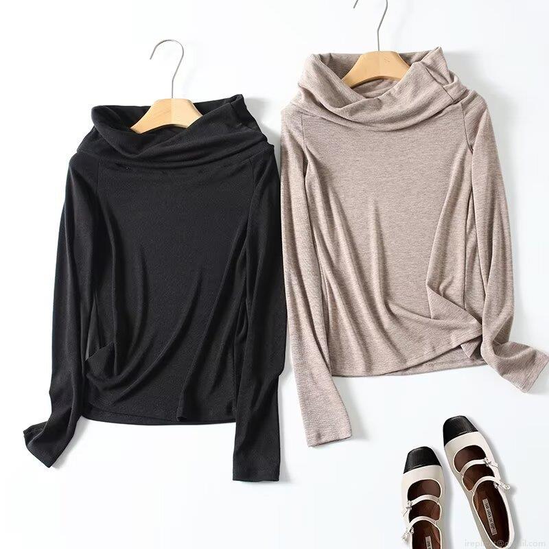 Women's Turtleneck Long Sleeve Top Slim Fit Knit Baselayer Solid Color Polyester Viscose Blend Elegant Commuter Pullover Shirt For Autumn Winter
