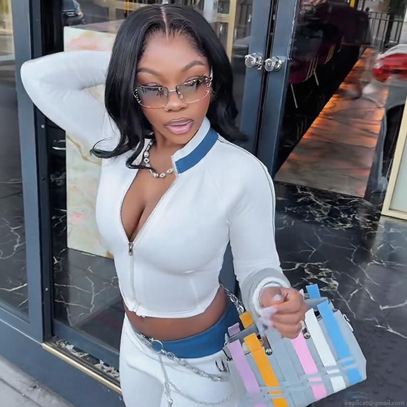 Women Zip Up Sweatshirt Cotton Polyester Blend Slim Fit Long Sleeve Crop Top Color Block Casual Sporty Jacket For Streetwear Y2K Female Fashion