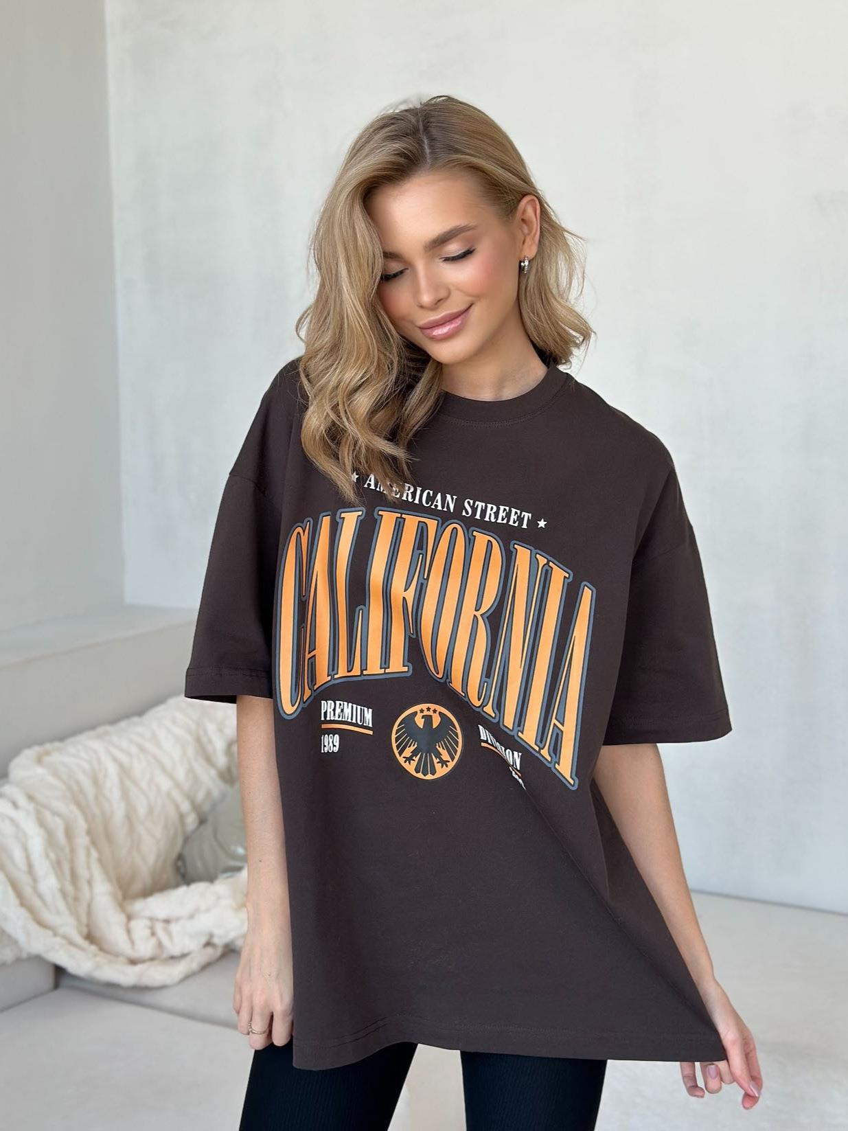 Women's Oversized Cotton T-Shirt California American Street Letter Eagle Print Short Sleeve Round Neck Summer Streetwear Casual Tee Top