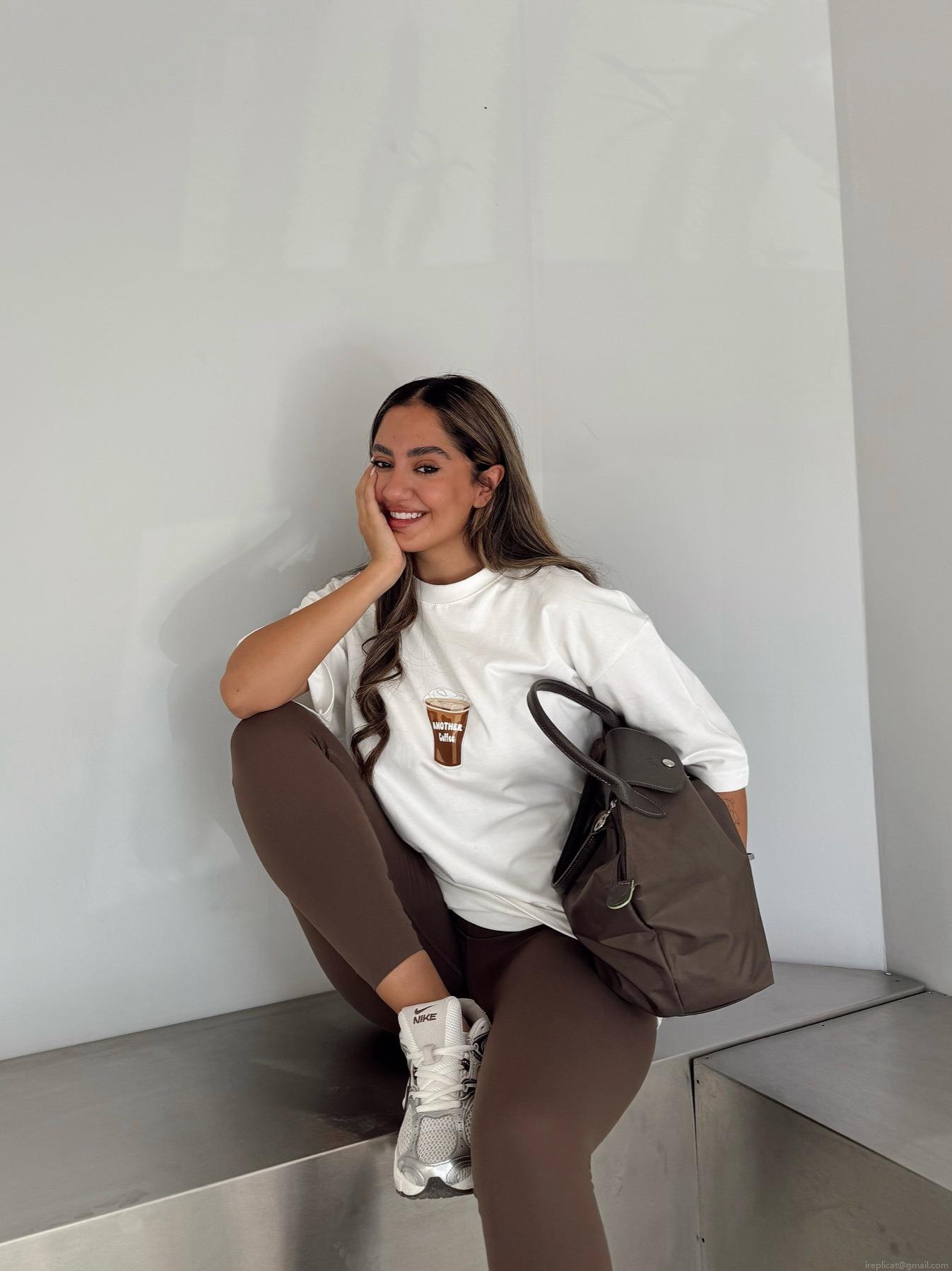 Women's Oversized Cotton Blend T-Shirt Coffee Letter Print Drop Shoulder Round Neck Casual Streetwear Summer Short Sleeve Loose Top Trendy Daily Apparel