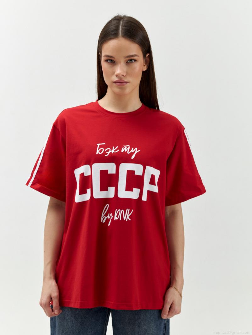 Women's Retro CCCP Letter Print Short Sleeve T-Shirt Cotton Blend Russian Minimalist Oversized Loose Fit Contrast Stripe Sporty Streetwear Unisex Couple Summer Top Vintage Soviet Union Symbol Style Apparel