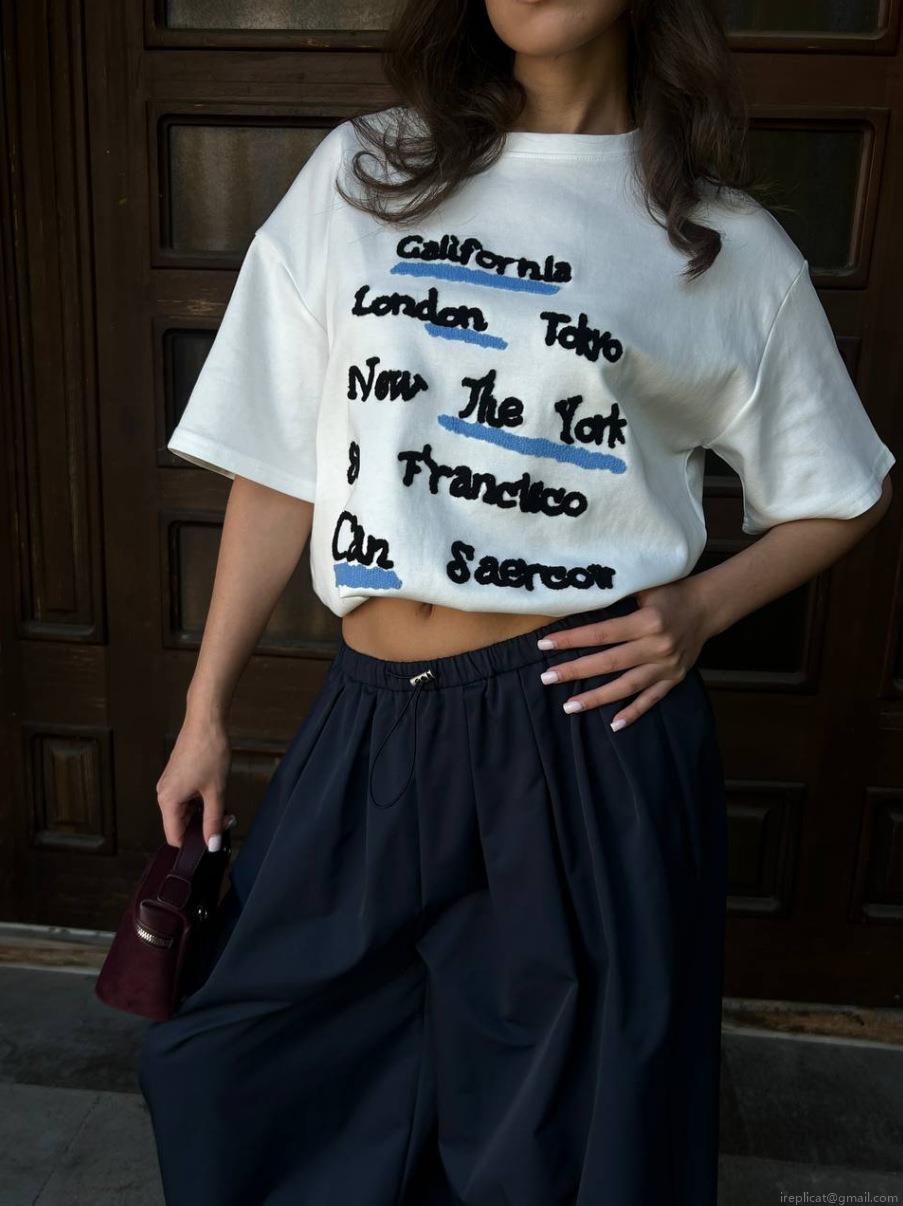 Women's Loose Short Sleeve T-Shirt Cotton Blend Breathable Round Neck Embroidered City Letters Summer Streetwear Casual Fashion Top Comfortable Tee for Ladies