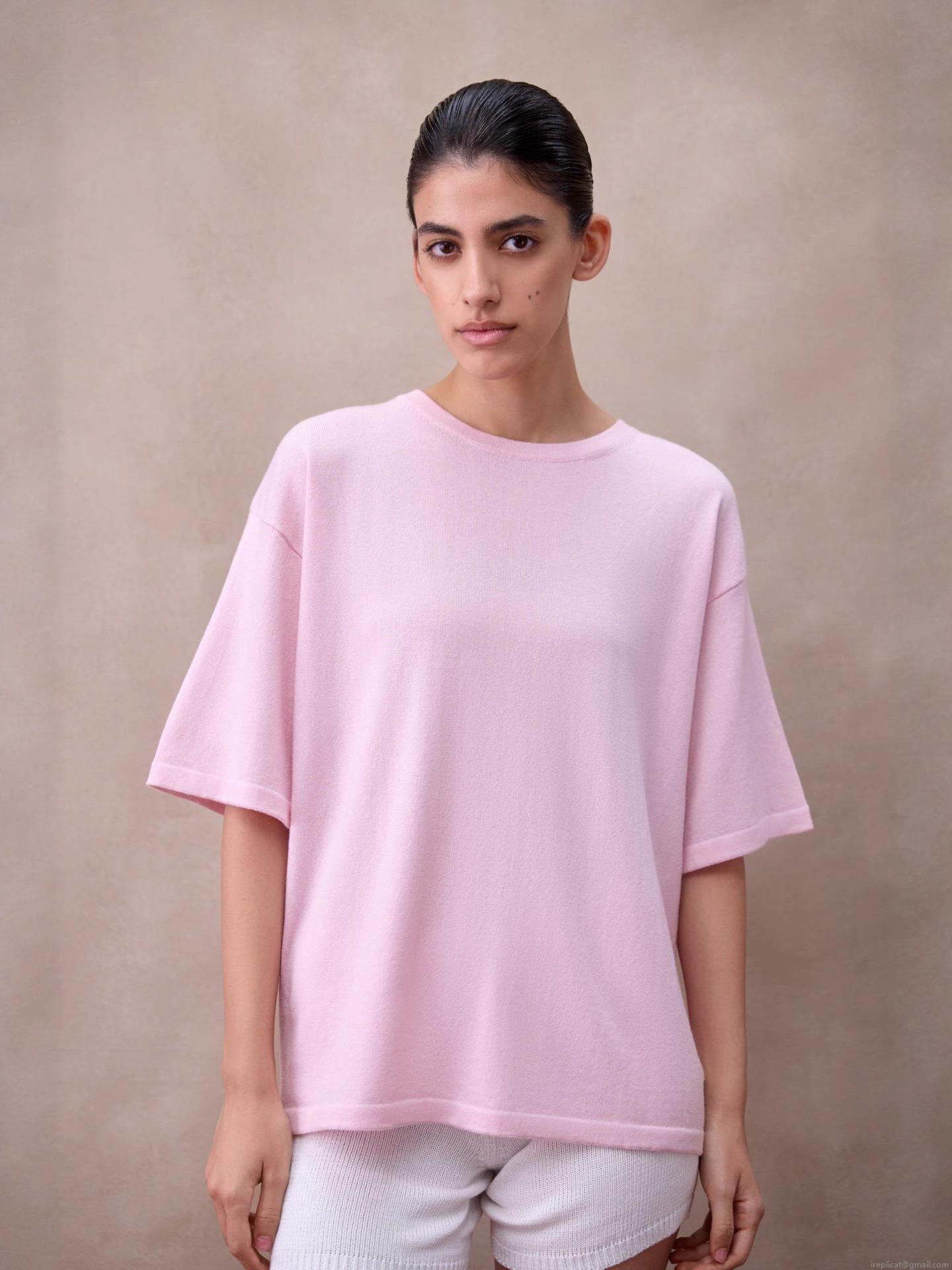 Women's Knitted T-Shirt Pink Short Sleeve Round Neck Loose Fit Cotton Blend Sweet Casual Summer Top for Ladies Daily Streetwear